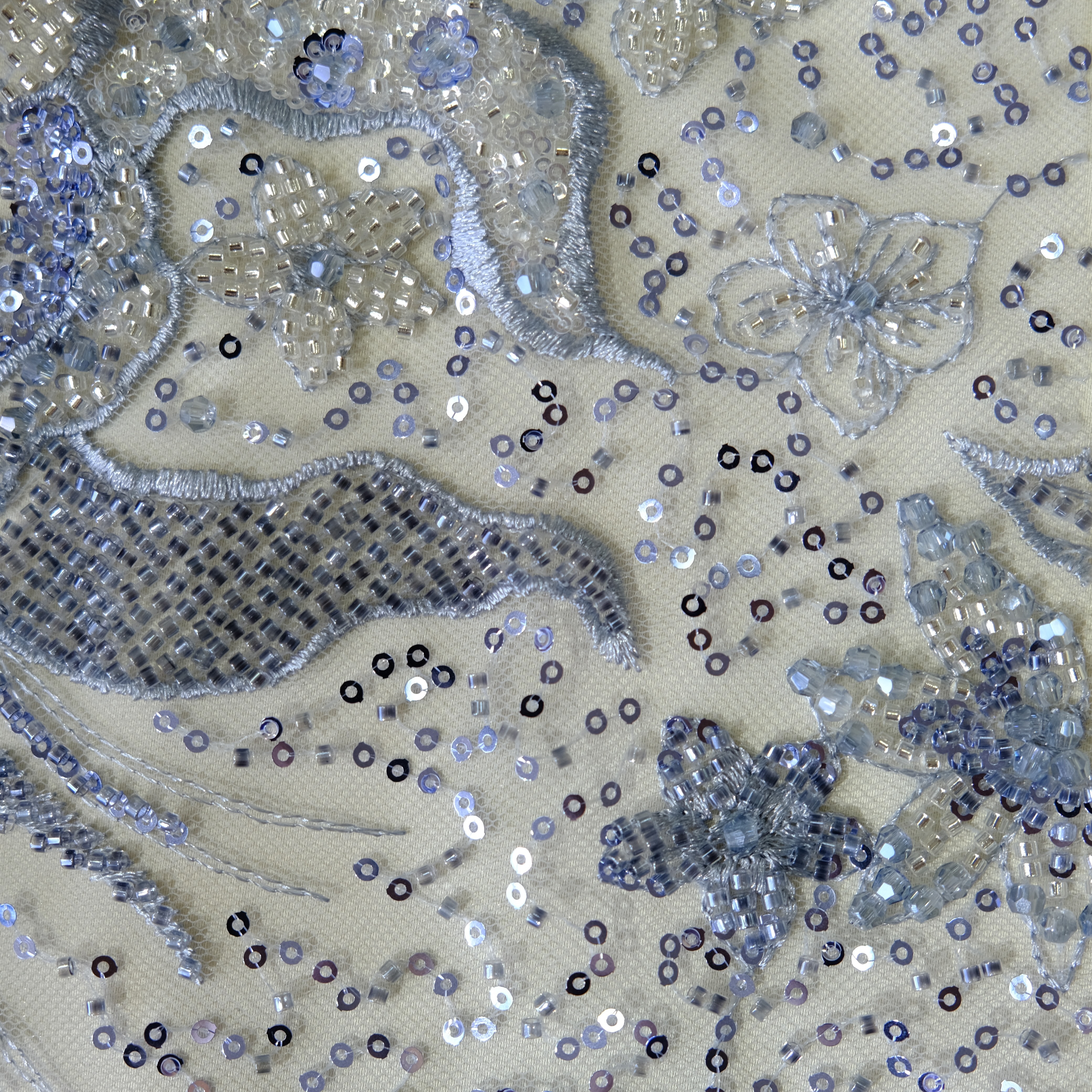 Phoenix Bloom Beaded Embroidery Fabric in LightBlue color