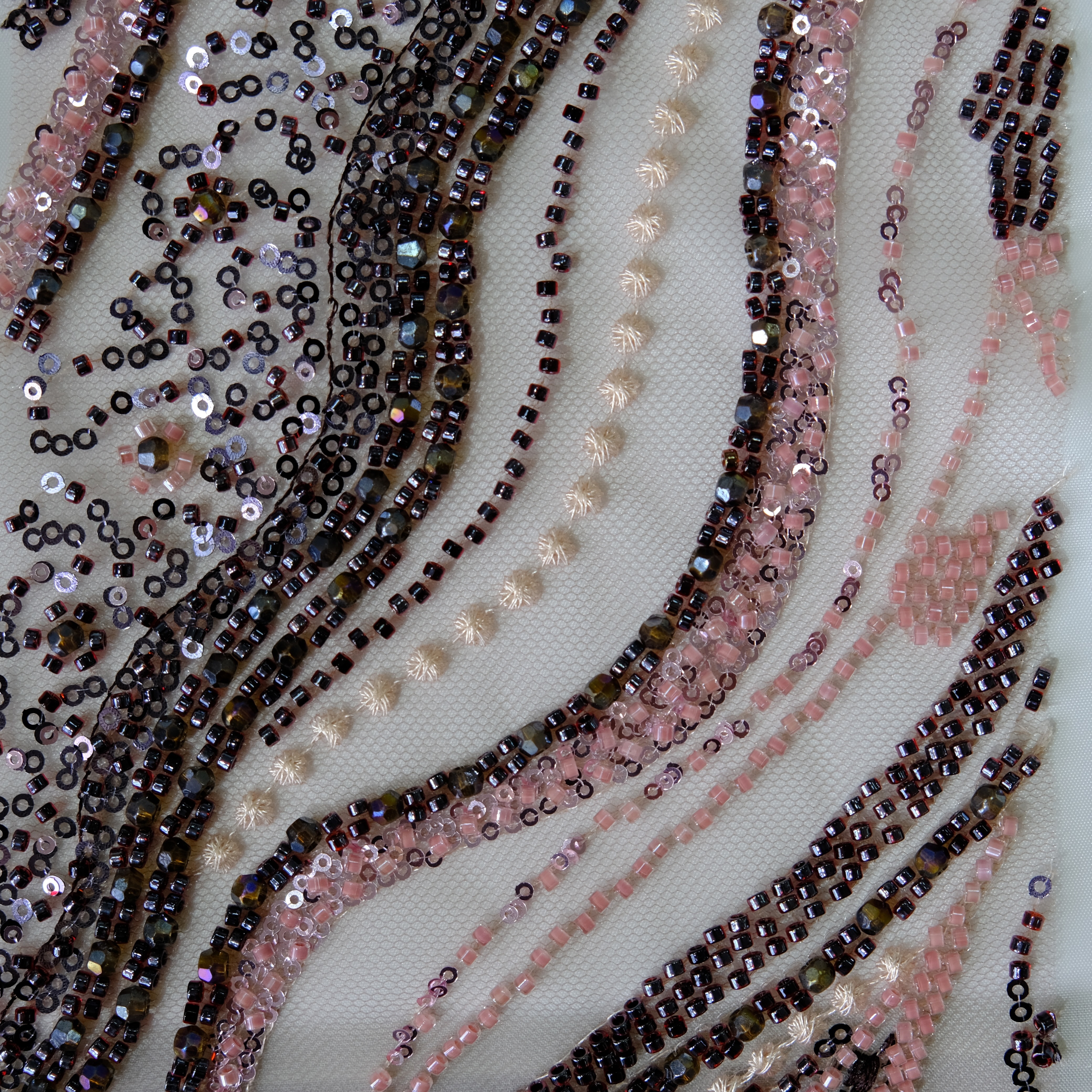 Ripple Stream Beaded Embroidery Fabric in PinkPurple color