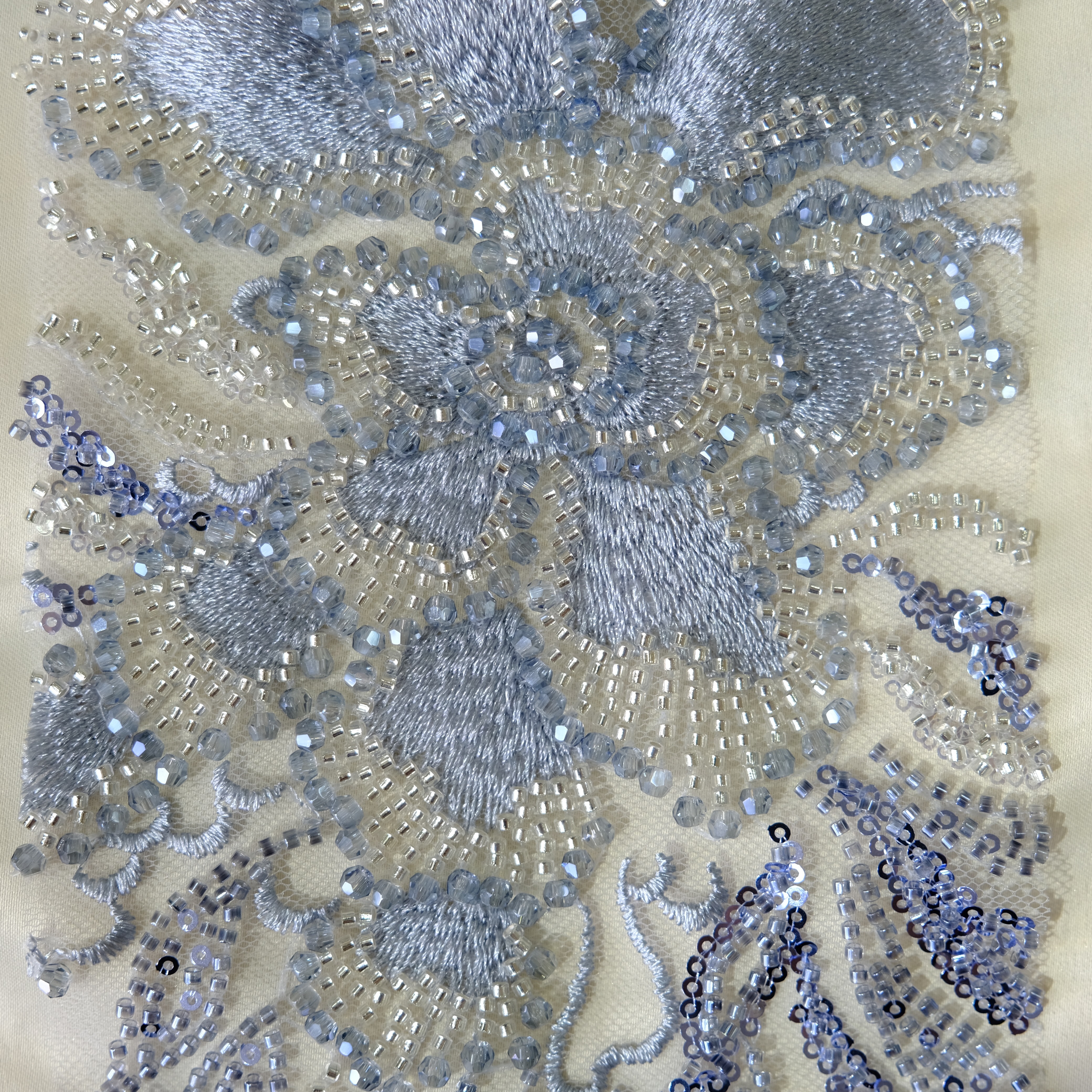 Willow Floral Beaded Embroidery Fabric in LightBlue color