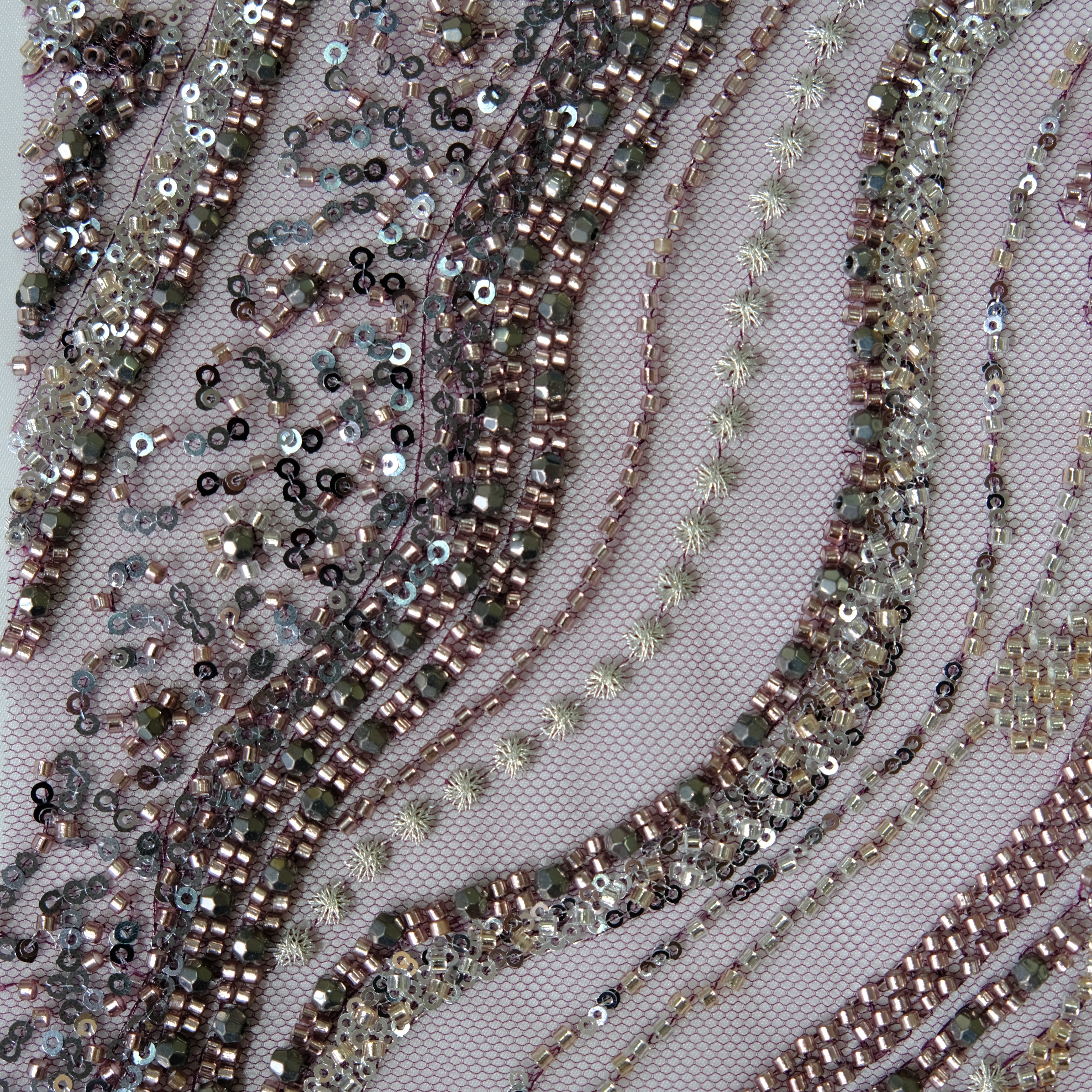 Ripple Stream Beaded Embroidery Fabric in Purple color
