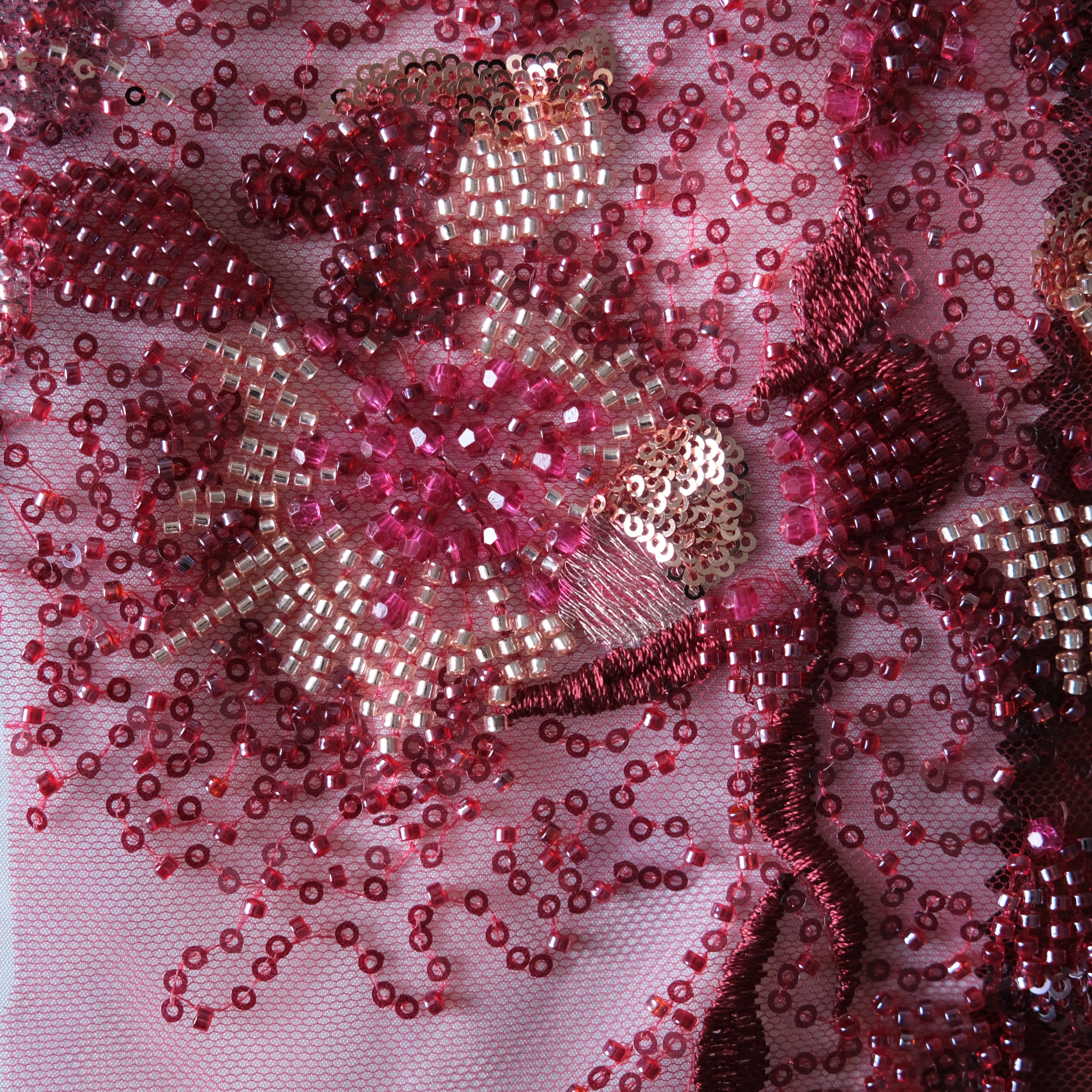 Gradient Floral Grove Beaded Embroidery Fabric in Red color