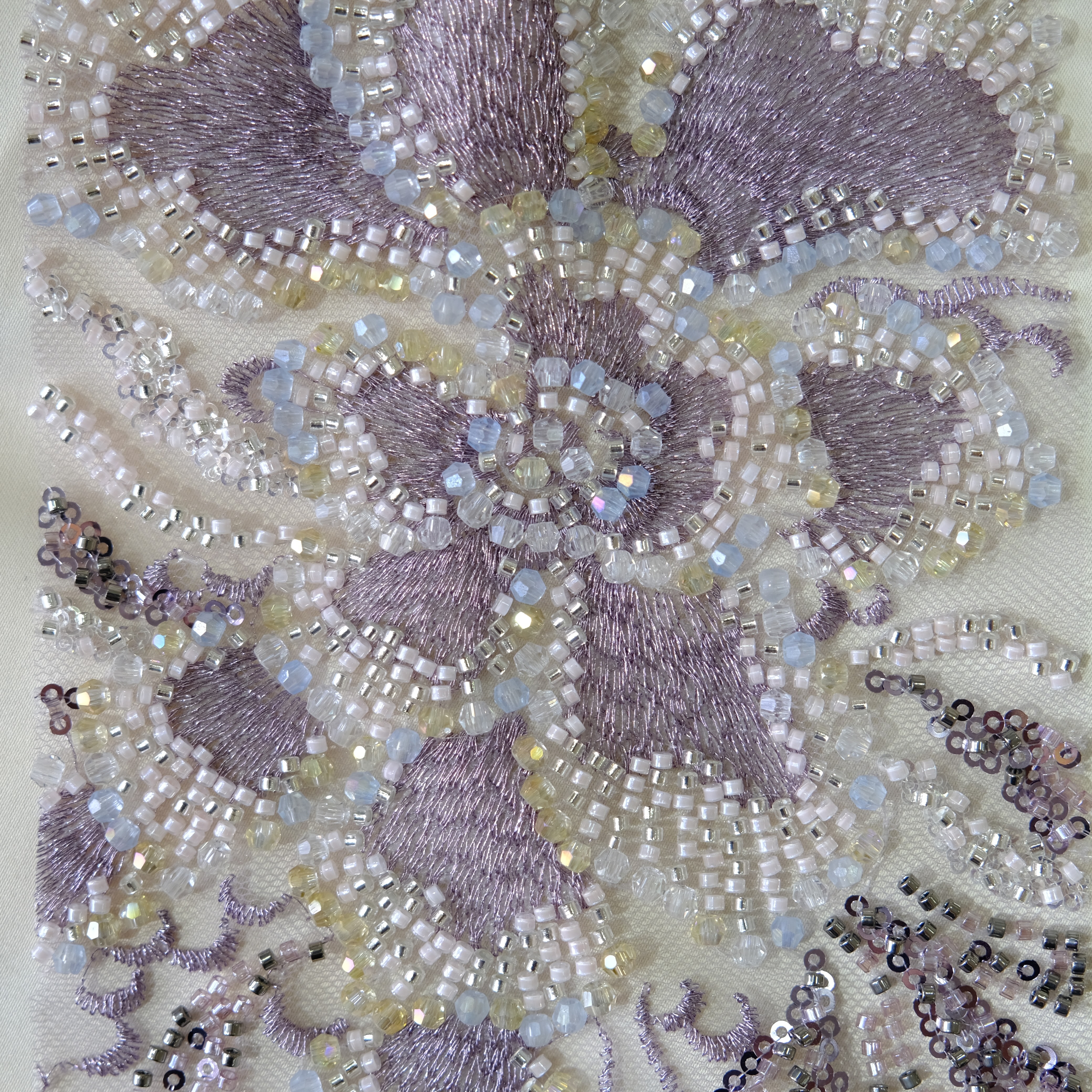 Willow Floral Beaded Embroidery Fabric in LightPurple color