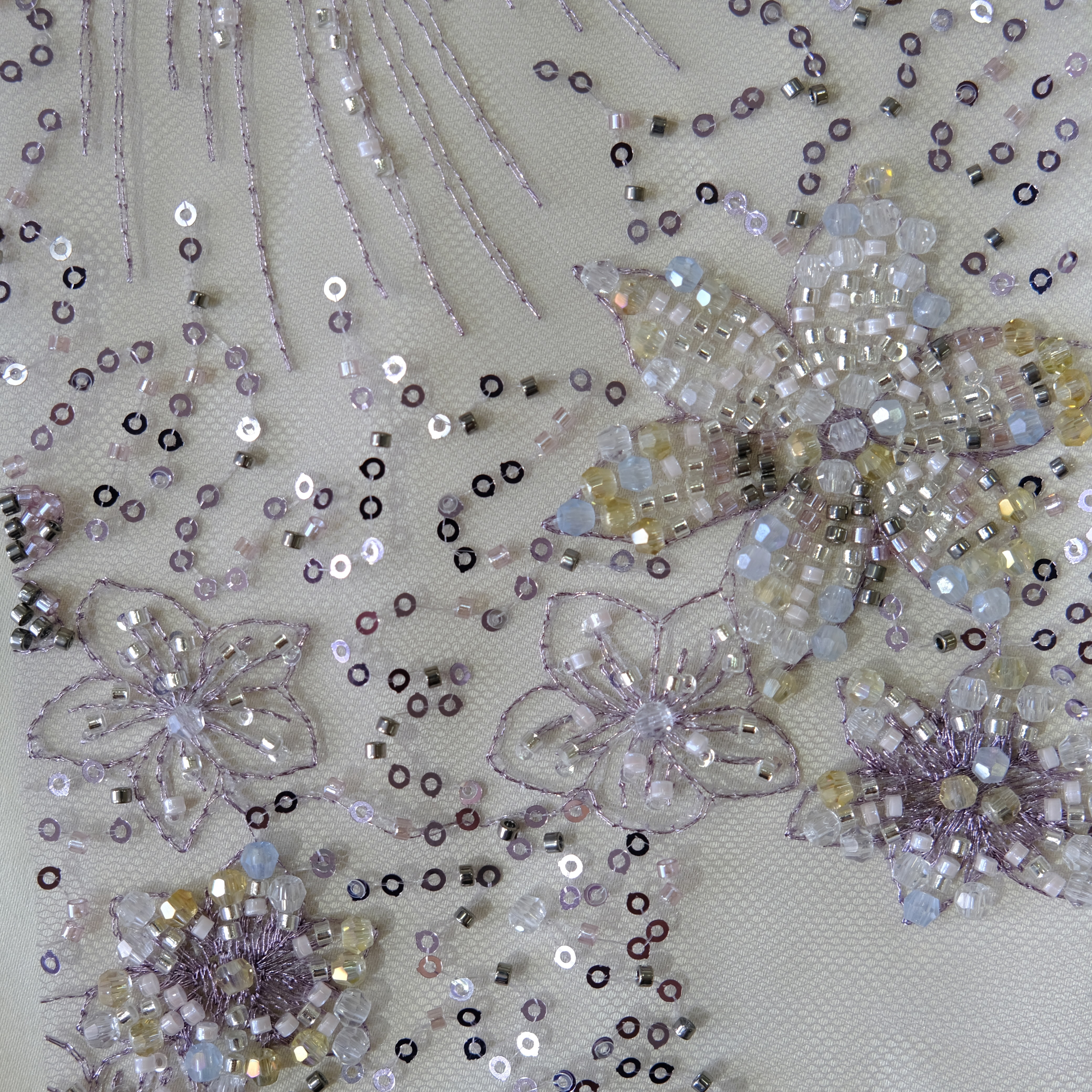 Phoenix Bloom Beaded Embroidery Fabric in LightPurple color