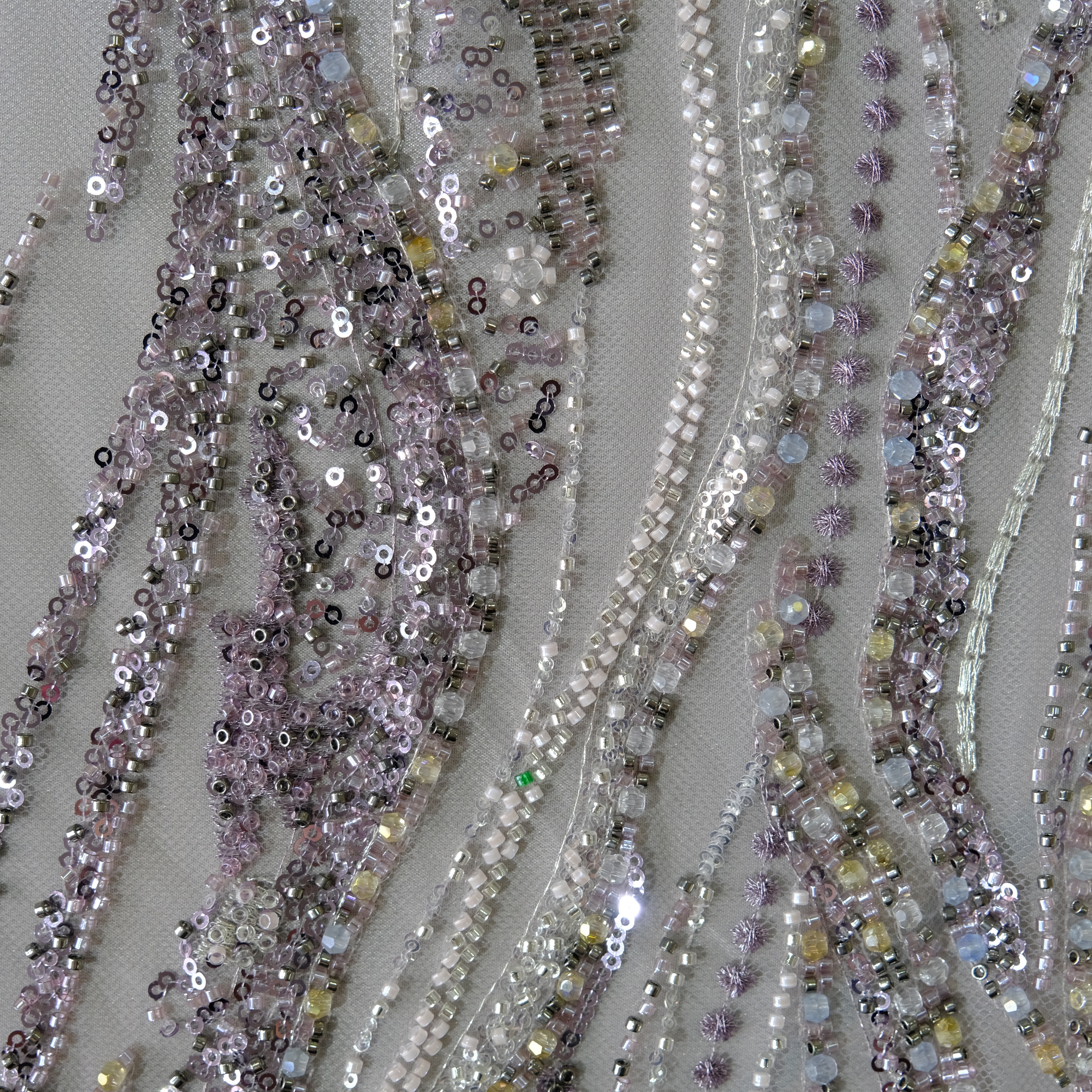 Ripple Stream Beaded Embroidery Fabric in LightPurple color