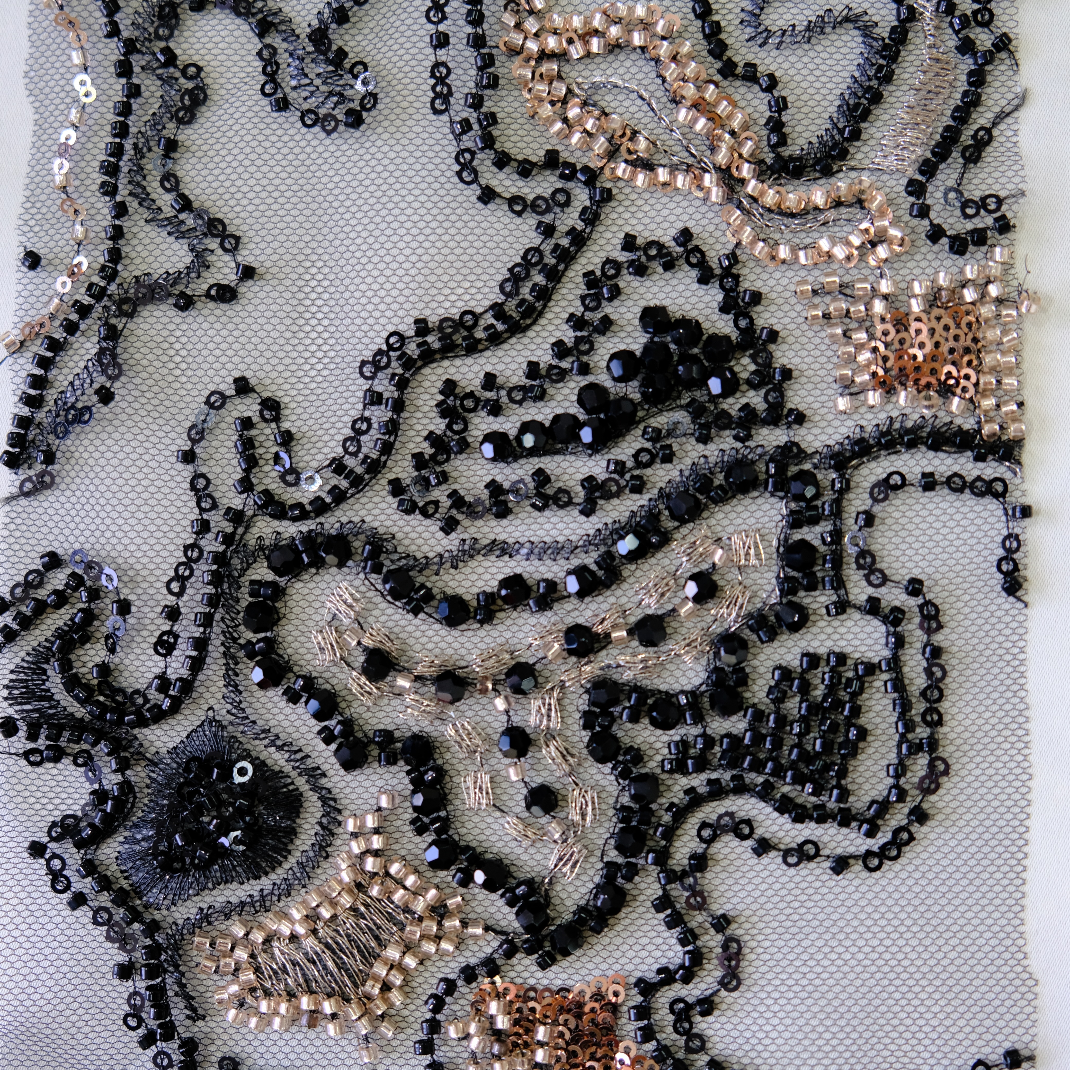 Abstract Maze Beaded Embroidery Fabric in Black color