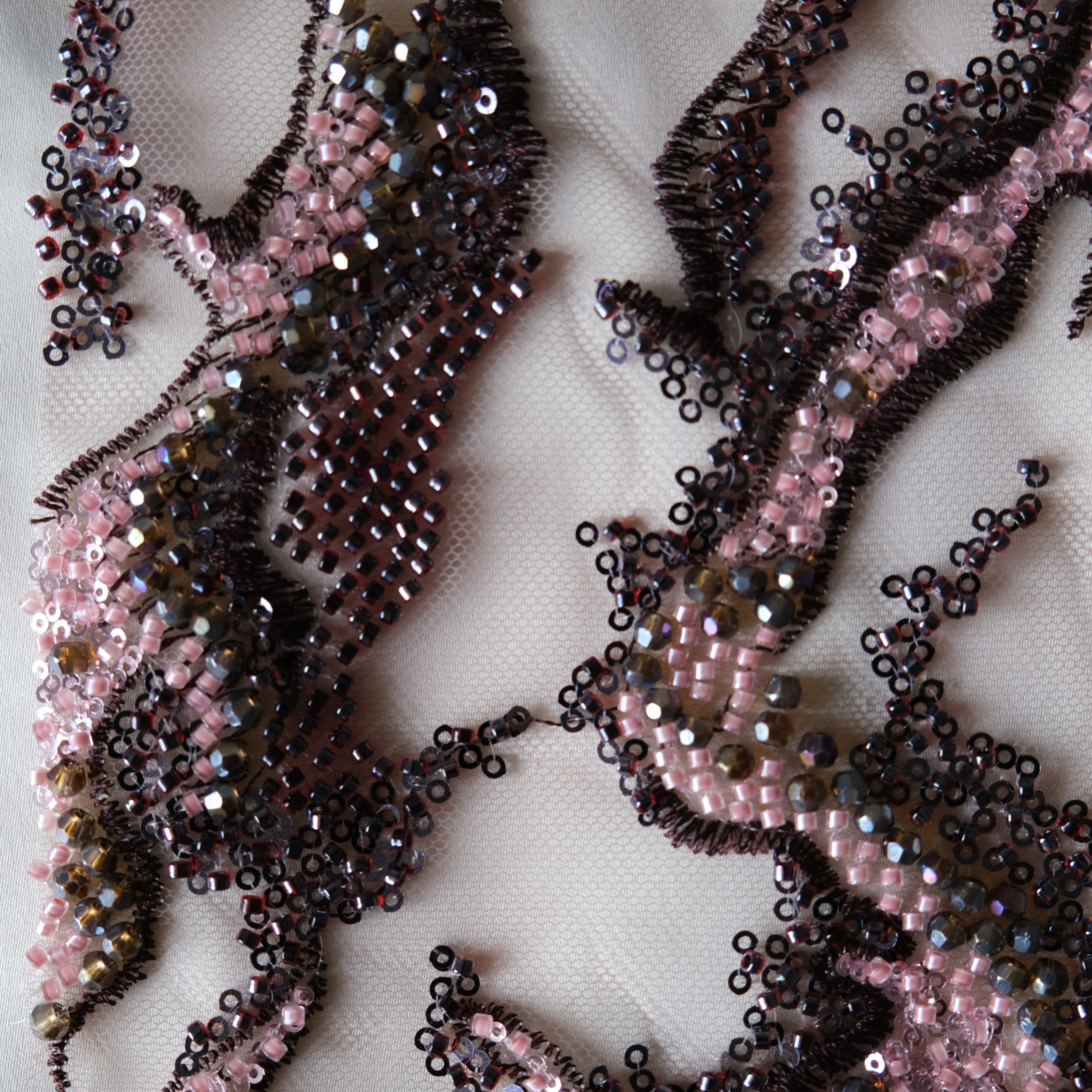 Abstract Reef Beaded Embroidery Fabric in PinkPurple color