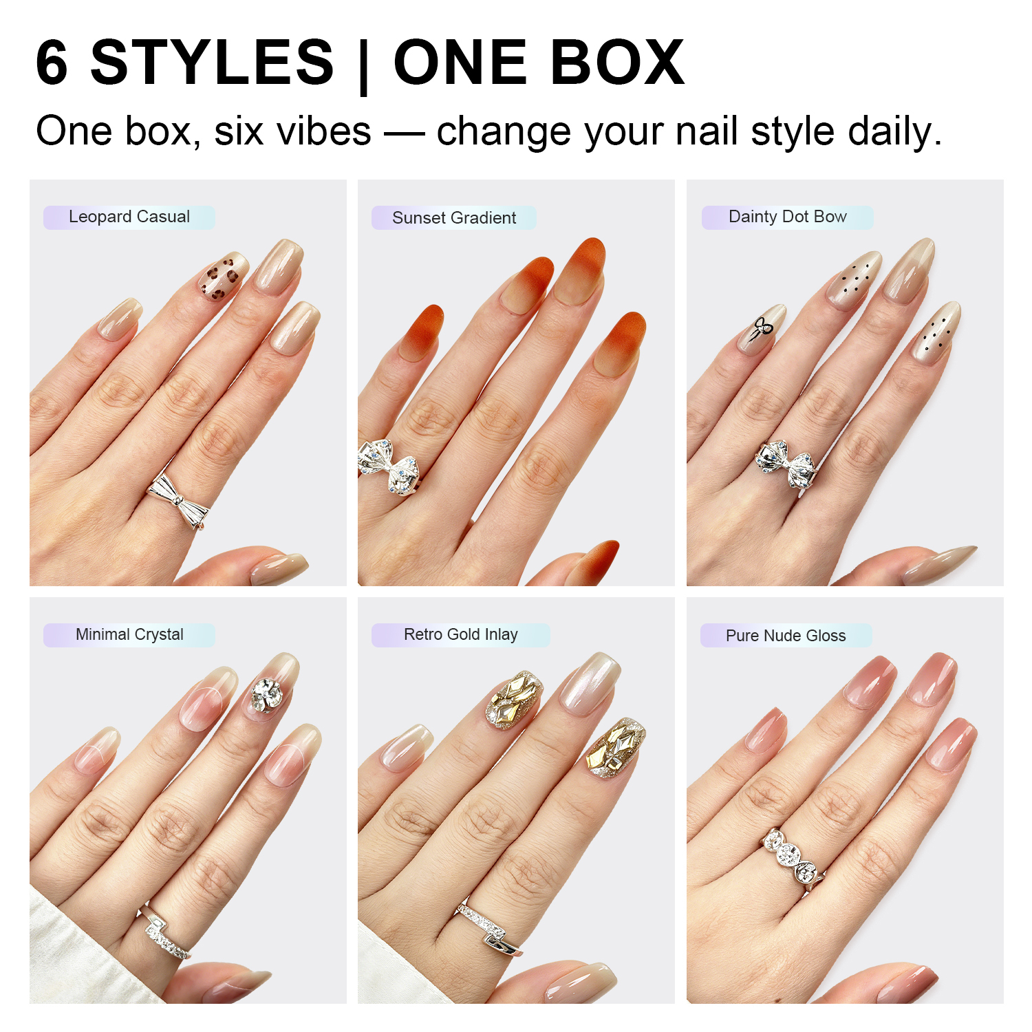 Leopard Gradient Rhinestone| 6 Styles, Reusable False Nails | Ashowner