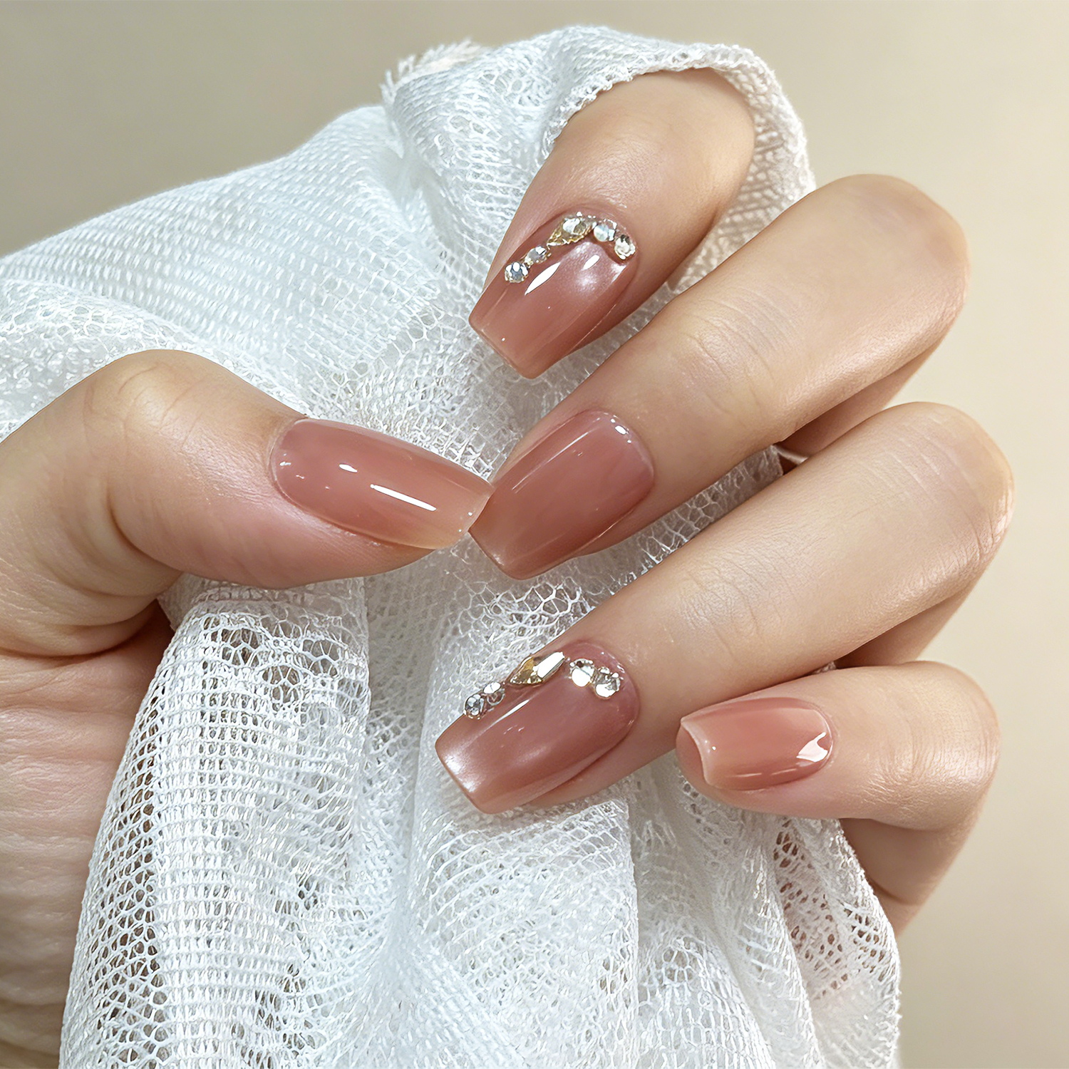Shimmer Nude Diamond | Reusable Press On
