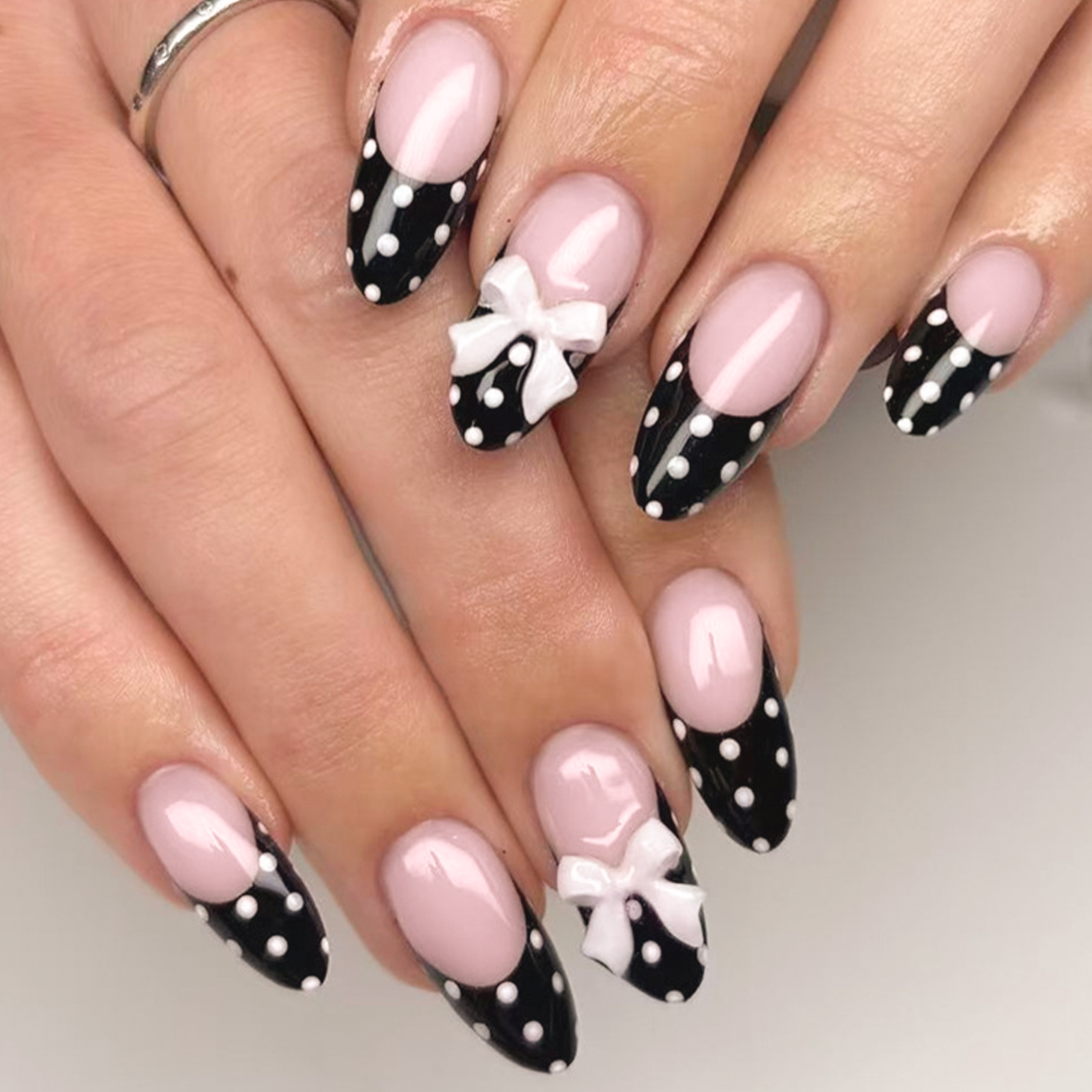 Dual-tone 3D Bow Polka Dot| Reusable Press On