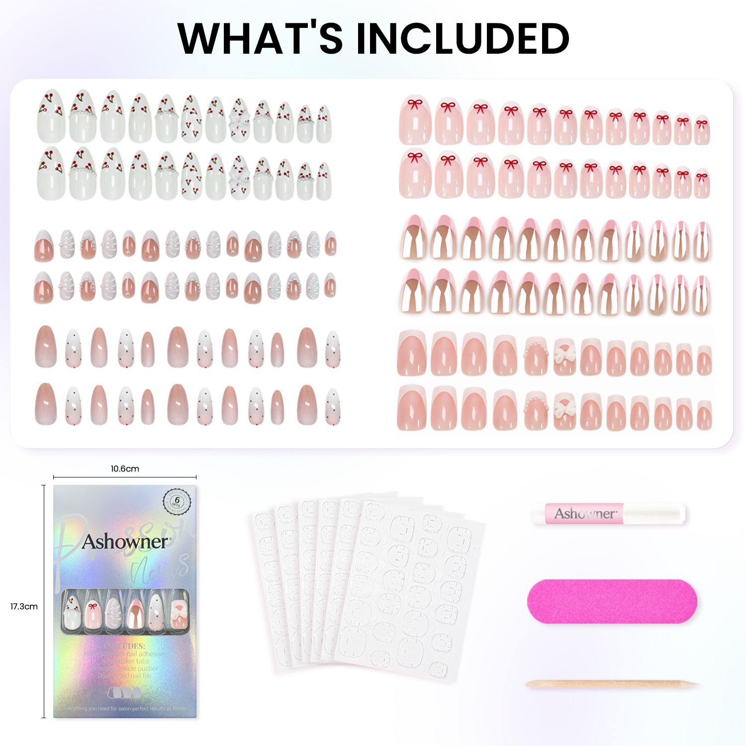 Cherry Bow Pearl French | Reusable Press On