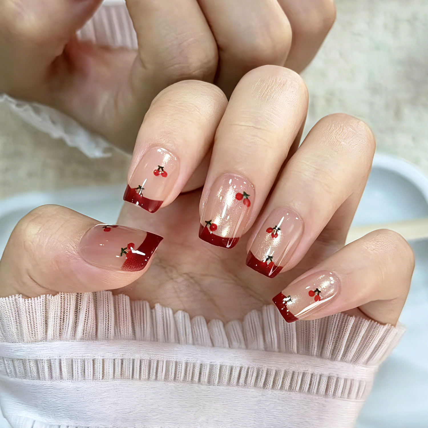 Cherry Heart French | Reusable Press On