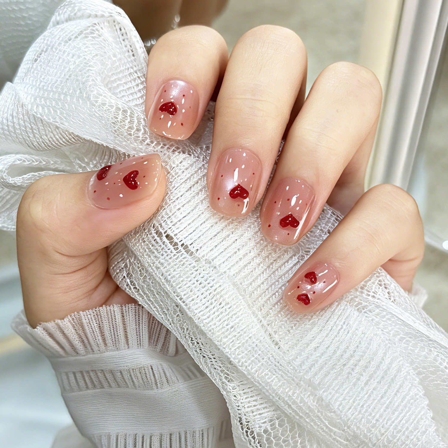Cherry Heart French | Reusable Press On