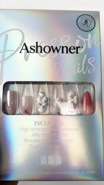 Cherry Bow Pearl French | Reusable Press On