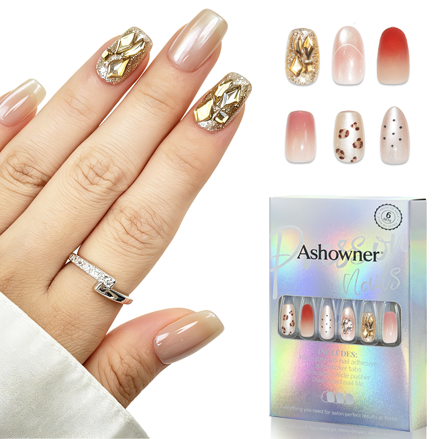 Leopard Gradient Rhinestone| Reusable Press On