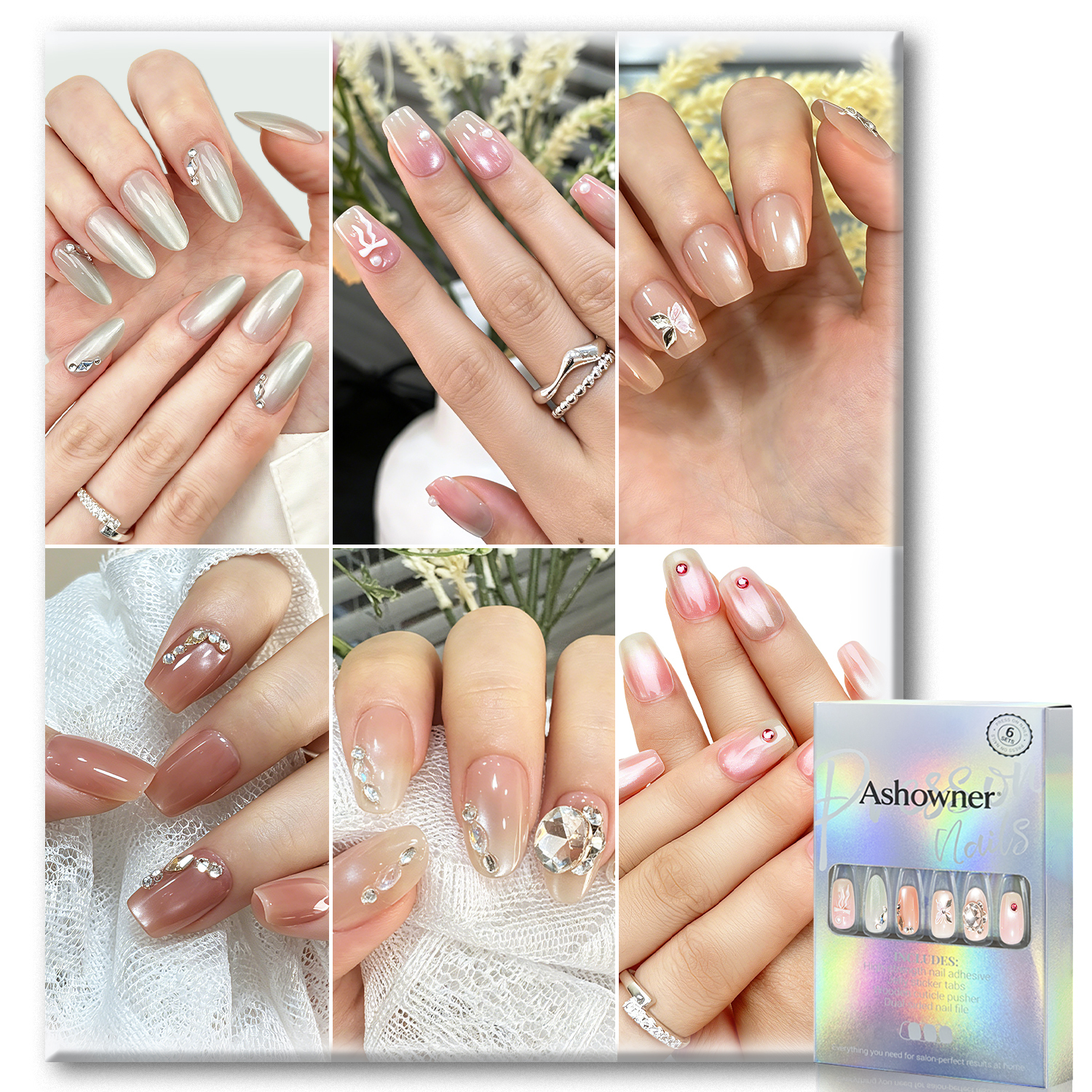 Shimmer Nude Diamond | Reusable Press On