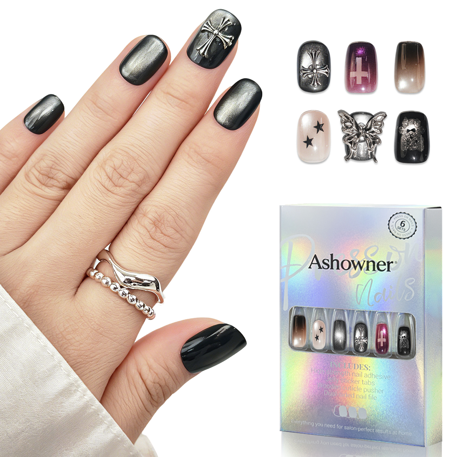 Gothic Cross Chrome | Reusable Press On