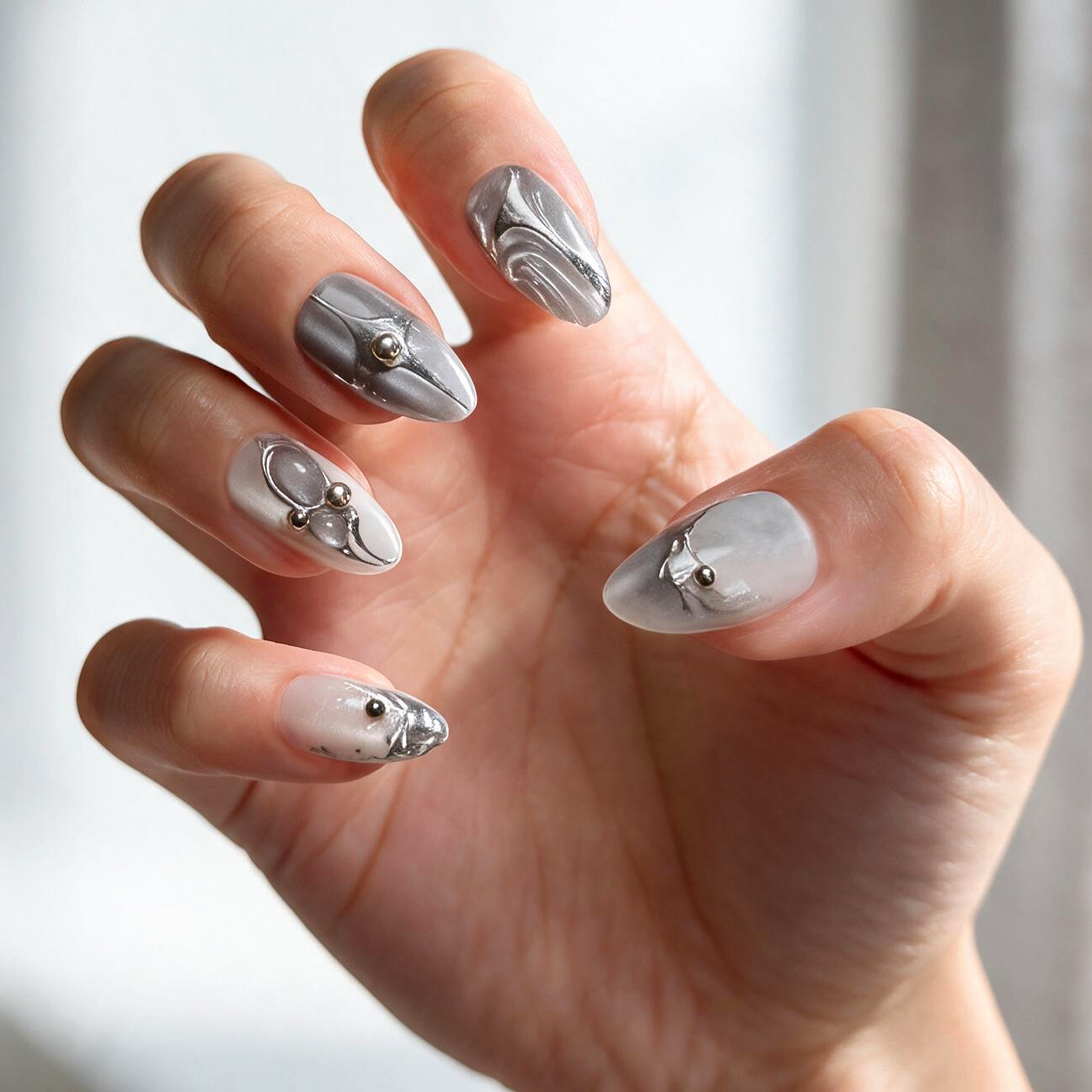 Dark Silver Rhinestone Checkered|Reusable Press On