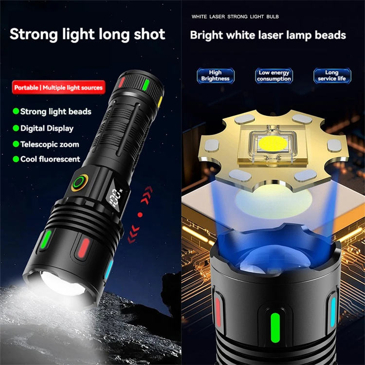 Wholesale Multi-function Powerful Light Long Range Digital Display Rechargeable Tactical Flashlight Zoomable LED Laser Light, Baiwei,Wholesale Multi-function Powerful Light Long Range Digital Display Rechargeable Tactical Flashlight Zoomable LED Laser Light