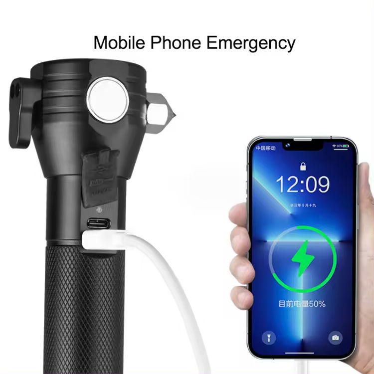 Wholesale Waterproof USB Rechargeable High Lumens Car Safety Hammer Lantern LED Flashlight with Beep Alarm, Baiwei,Wholesale Waterproof USB Rechargeable High Lumens Car Safety Hammer Lantern LED Flashlight with Beep Alarm