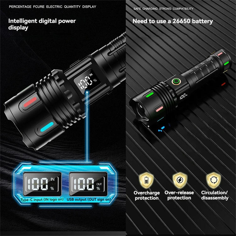 Wholesale Multi-function Powerful Light Long Range Digital Display Rechargeable Tactical Flashlight Zoomable LED Laser Light, Baiwei,Wholesale Multi-function Powerful Light Long Range Digital Display Rechargeable Tactical Flashlight Zoomable LED Laser Light