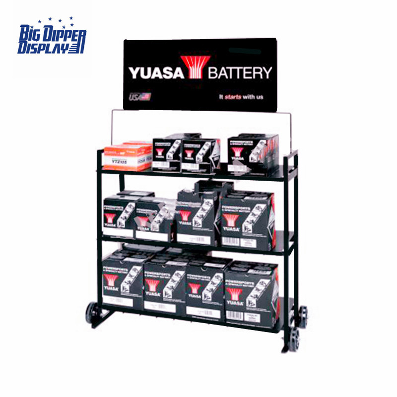 BDD-BA17 Floor Standing Battery Display Metal rack 3 Tier Basket Retail Custom Stand
