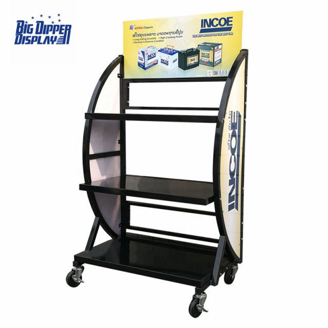 BDD-BA03 3 Tier Automotive Car Battery Display Stand Metal Battery Storage Shelf Auto Car Batteries Rack