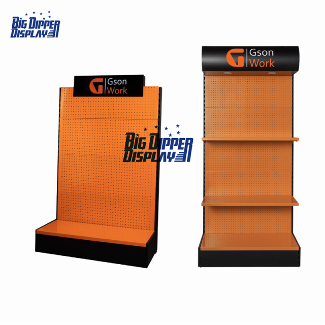 PB24 customize retail shop rack hanging with shelves metal pegboard perforated stand hand tools product display