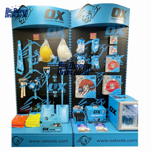 PB02 retail kitchen hardware store tools display racks pegboard display barstool long handle hand power tools stand