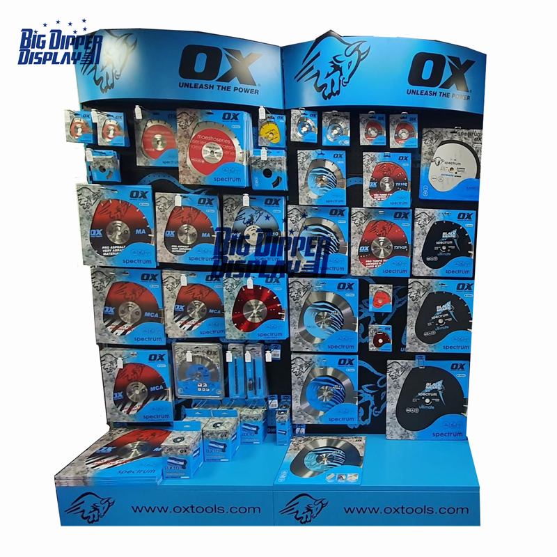 PB02 retail kitchen hardware store tools display racks pegboard display barstool long handle hand power tools stand