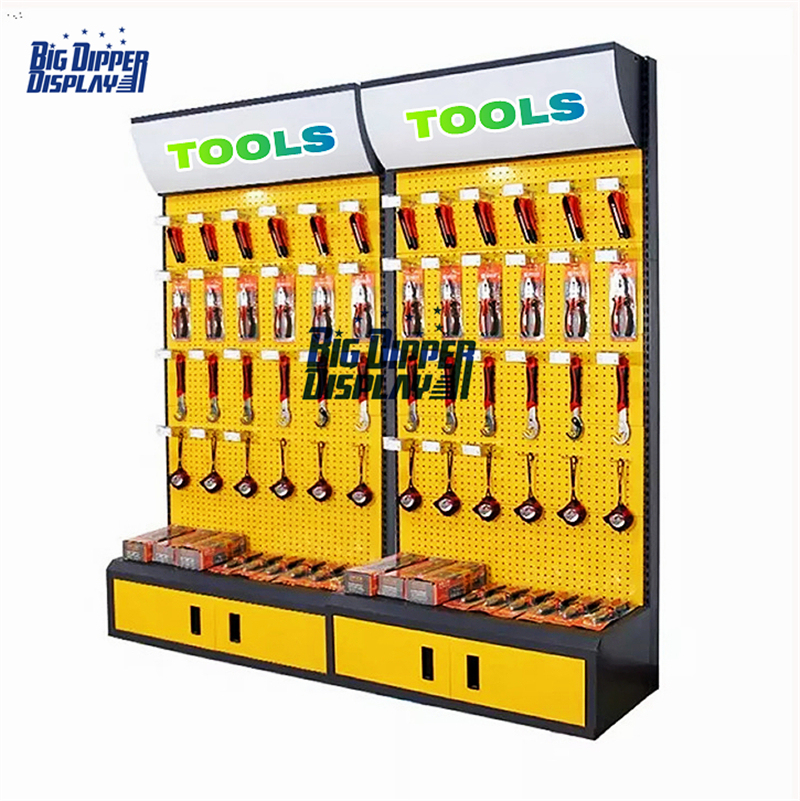 PB14 customized pegboard display hanging parts hook storage hardware power tool metal pegboard display rack stand for shop