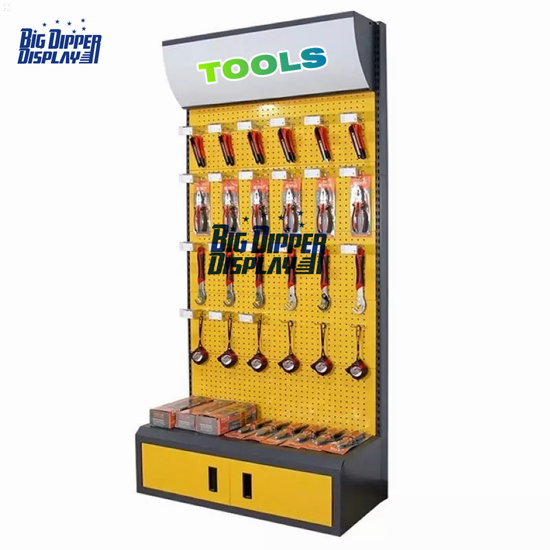PB18 wholesales retail shop drill bit tools organizer steel metal stand pegboard display rack with accessories shelves