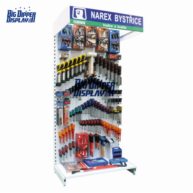 PB41 hardware shop metal pegboard garden tool display stand slatwall power tools display rack