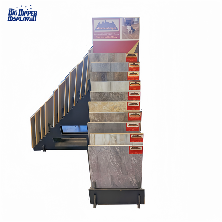 BDD-WF24 freestanding custom designs laminate flooring display rack wood floor timber flooring display rack