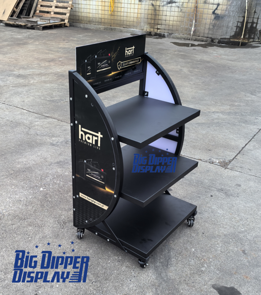 BDD-BA27 retail store equipment 3 shelf metal car battery display stand rack