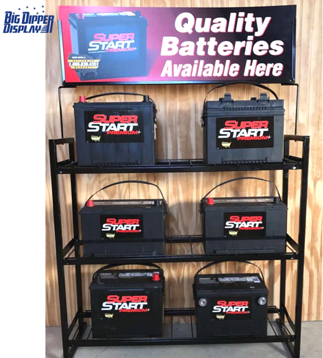 BDD-BA28 metal heavy auto parts battery shelving car battery display rack