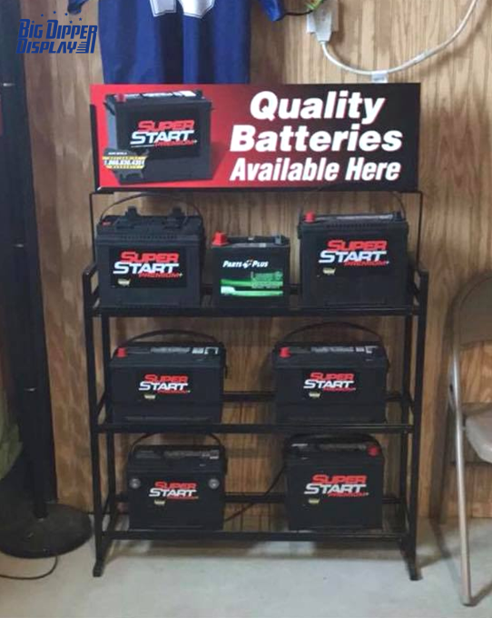 BDD-BA28 metal heavy auto parts battery shelving car battery display rack