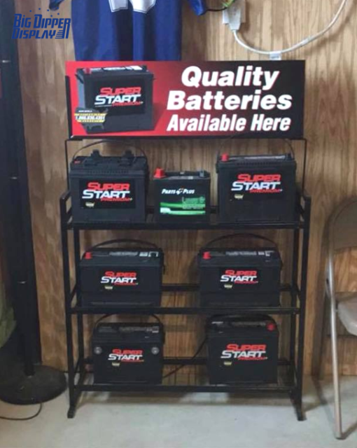BDD-BA28 metal heavy auto parts battery shelving car battery display rack