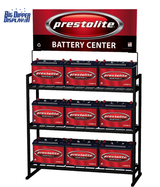 BDD-BA21 Customized 3 Tier Storage Battery Rack Car Shop Heavy Duty Rack Metal Car Battery Display Shelf