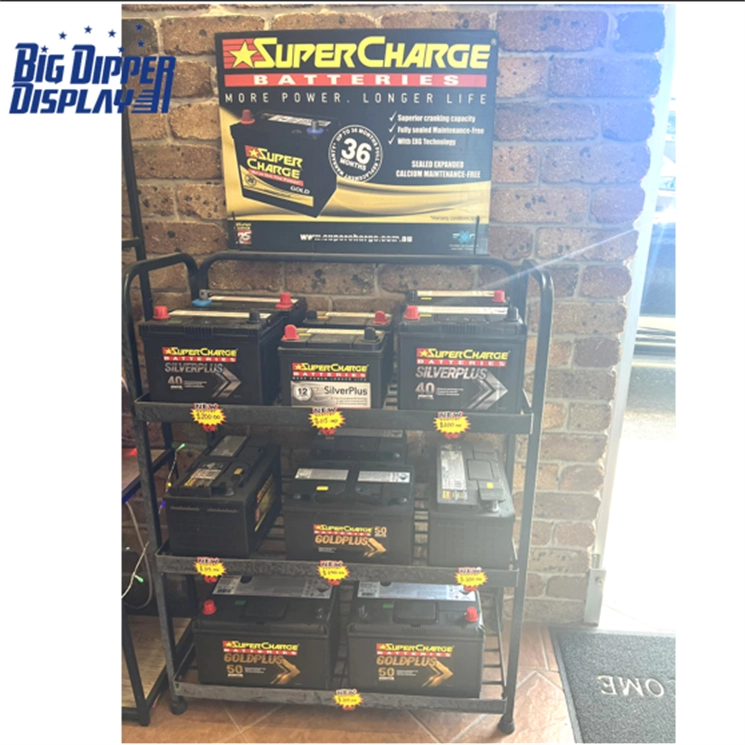 Freestanding BDD-BA16 battery display stand with knock down packing for warehouse and retail use