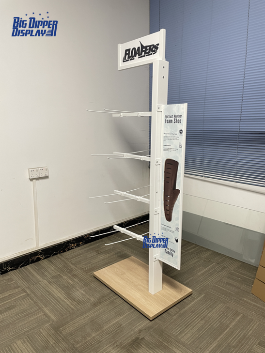 BDD-FF35 Factory Direct Custom Metal & Wood Flip Flop Display Rack, Double-Sided with Printed Foam Board