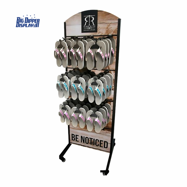 BDD-FF01 New Design Floor Stand Steel Flip Flop Display Rack, Double-Sided Detachable with Wheel-Mounted