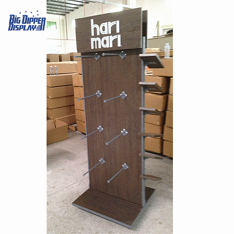 BDD-FF34A New Design Double-Sided Wood Metal Flip Flop Display Stand for Footwear Store, Detachable & Wheel-Mounted