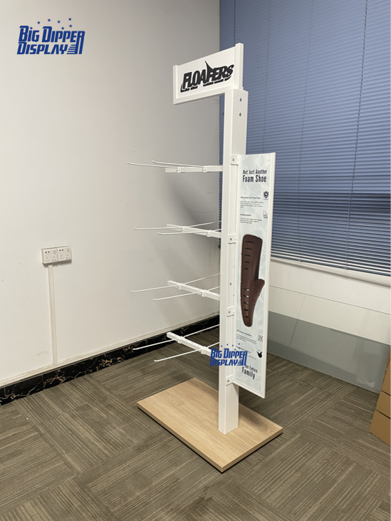 BDD-FF35 Factory Direct Custom Metal & Wood Flip Flop Display Rack, Double-Sided with Printed Foam Board