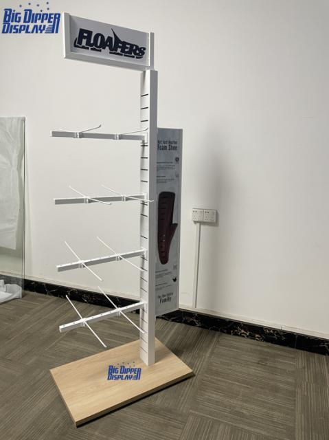 BDD-FF35 Factory Direct Custom Metal & Wood Flip Flop Display Rack, Double-Sided with Printed Foam Board