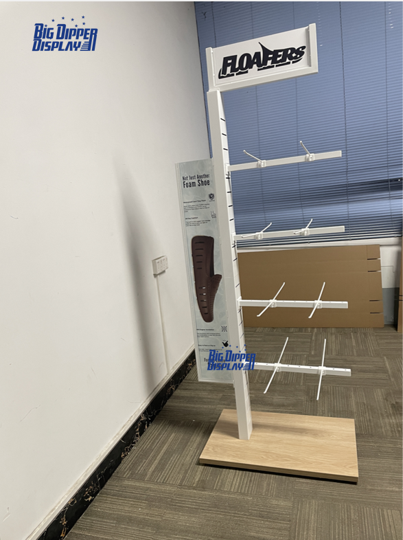 BDD-FF35 Factory Direct Custom Metal & Wood Flip Flop Display Rack, Double-Sided with Printed Foam Board