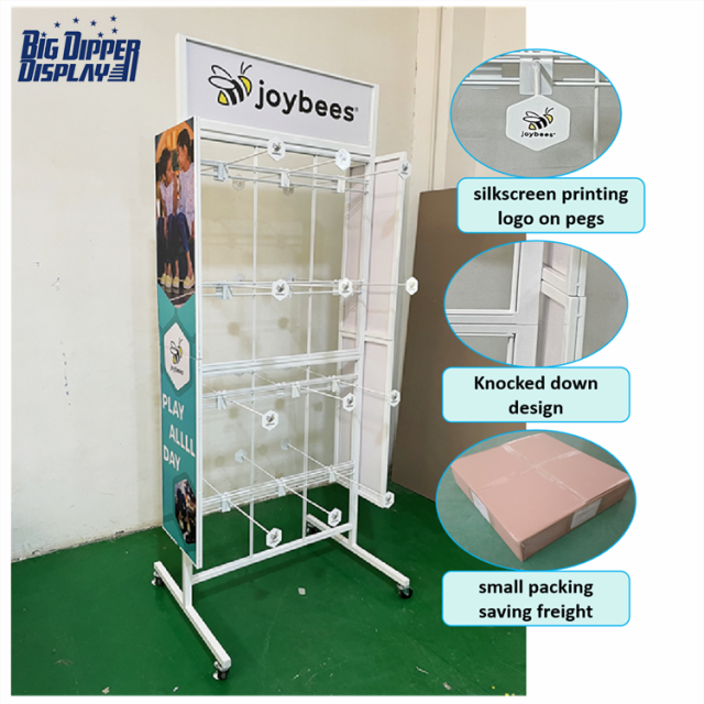 BDD-FF28 Footwear Store Metal Slipper Display Rack, 32 Hooks Flip Flop Stand with Powdercoating