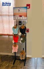 BDD-FF25 Footwear Store Floor Standing Steel Flip Flop Display Rack, Double-Sided with Custom Printed Board