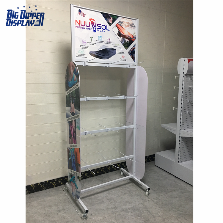 BDD-FF17 Hot Selling Floor Steel Flip Flop Display Stand, Powdercoating Craft with 16/32 Hooks