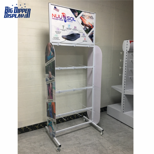 BDD-FF17 Hot Selling Floor Steel Flip Flop Display Stand, Powdercoating Craft with 16/32 Hooks