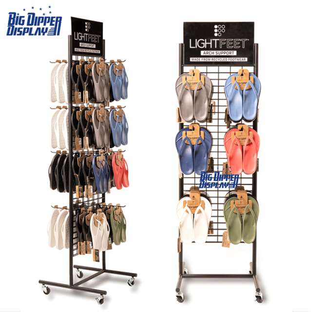 BDD-FF09 Floor Standing Metal Shoe Display Rack, Double-Sided Hanging Flip Flop Stand with 16 Hooks